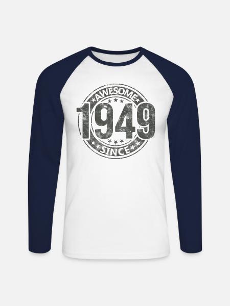 Awesome Since Vintage 1949 Retro Birthday - Unisex Long Sleeve Baseball T-Shirt - white/navy