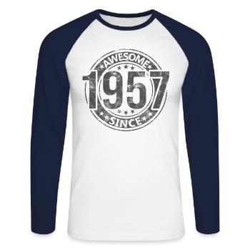 Génial depuis l’anniversaire rétro vintage 1957 - T-shirt baseball manches longues Homme - blanc/marine - Devant - Nik (191cm)