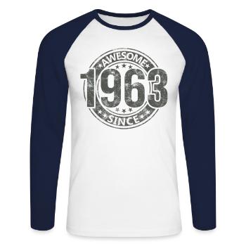 Awesome Since Vintage 1963 Retro Birthday - Unisex Long Sleeve Baseball T-Shirt - white/navy - Front - Nik (191cm)