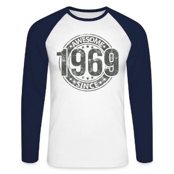 Génial depuis l’anniversaire rétro vintage 1969 - T-shirt baseball manches longues Homme - blanc/marine - Devant - Nik (191cm)