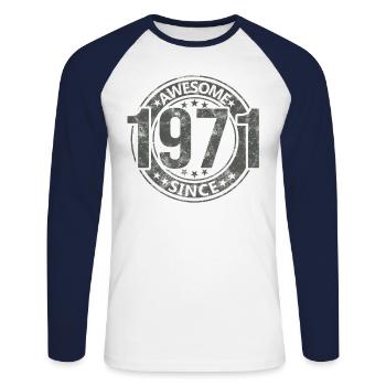 Génial depuis l’anniversaire rétro vintage 1971 - T-shirt baseball manches longues Homme - blanc/marine - Devant - Nik (191cm)