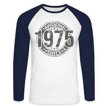 Awesome Since Vintage 1975 Retro Birthday - Unisex Long Sleeve Baseball T-Shirt - white/navy - Front - Nik (191cm)