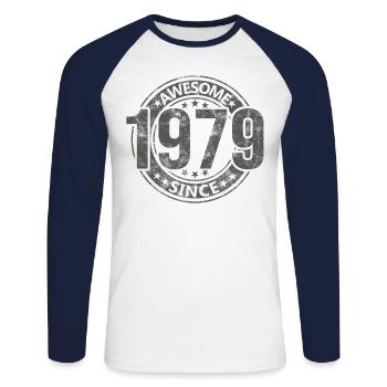 Awesome Since Vintage 1979 Retro Birthday - Unisex Long Sleeve Baseball T-Shirt - white/navy - Front - Nik (191cm)