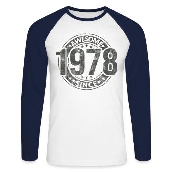Awesome Since Jahrgang 1978 Retro Geburtstag - Unisex Baseballshirt langarm - Weiß/Navy - Vorne - Nik (191cm)