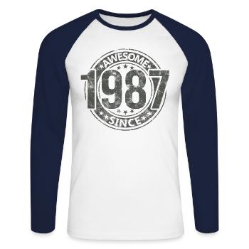Awesome Since Jahrgang 1987 Retro Geburtstag - Unisex Baseballshirt langarm - Weiß/Navy - Vorne - Nik (191cm)