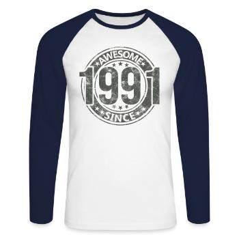 Génial depuis l’anniversaire rétro vintage 1991 - T-shirt baseball manches longues Homme - blanc/marine - Devant - Nik (191cm)