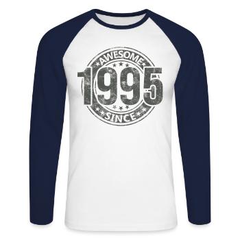 Awesome Since Jahrgang 1995 Retro Geburtstag - Unisex Baseballshirt langarm - Weiß/Navy - Vorne - Nik (191cm)