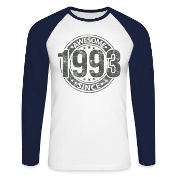 Awesome Since Jahrgang 1993 Retro Geburtstag - Unisex Baseballshirt langarm - Weiß/Navy - Vorne - Nik (191cm)