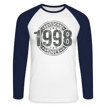 Génial depuis l’anniversaire rétro vintage 1998 - T-shirt baseball manches longues Homme - blanc/marine - Devant - Nik (191cm)