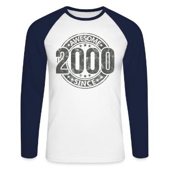 Awesome Since Jahrgang 2000 Retro Geburtstag - Unisex Baseballshirt langarm - Weiß/Navy - Vorne - Nik (191cm)