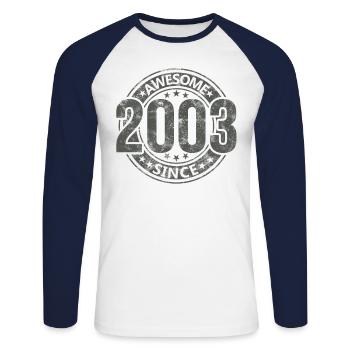 Awesome Since Jahrgang 2003 Retro Geburtstag - Unisex Baseballshirt langarm - Weiß/Navy - Vorne - Nik (191cm)