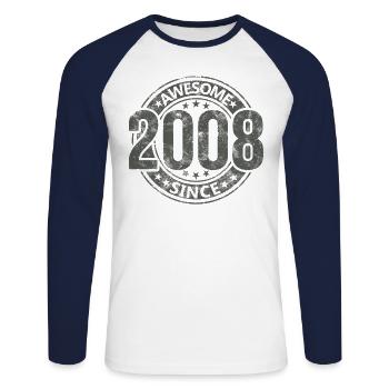 Awesome Since Vintage 2008 Retro Birthday - Unisex Long Sleeve Baseball T-Shirt - white/navy - Front - Nik (191cm)