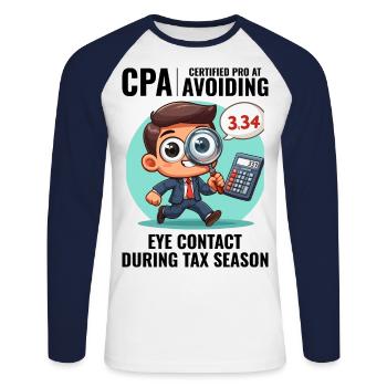 CPA : Number Ninja Esquivant le contact visuel Comptable - T-shirt baseball manches longues Homme - blanc/marine - Devant - Nik (191cm)