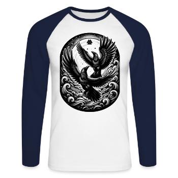 Wikinger, Raben, Hugin, Munin - Unisex Baseballshirt langarm - Weiß/Navy - Vorne - Nik (191cm)