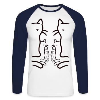 Rétro Chats Famille Chat des années 80 des années 90 Vintage - T-shirt baseball manches longues Homme - blanc/marine - Devant - Nik (191cm)