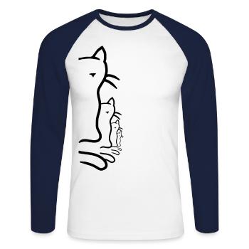 Retro Katzen Katze Vintage 80er 90er - Unisex Baseballshirt langarm - Weiß/Navy - Vorne - Nik (191cm)