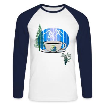 80s 90s Mountain Coffee Mug Austria Tyrol - Unisex Long Sleeve Baseball T-Shirt - white/navy - Front - Nik (191cm)