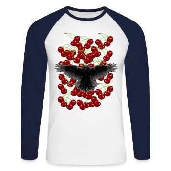 Années 80 Années 90 Oiseaux Corbeau Cerisiers Corbeaux Rétro - T-shirt baseball manches longues Homme - blanc/marine - Devant - Nik (191cm)
