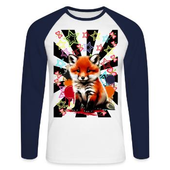 80er Kinder Fuchs Füchse Mädchen Jungen Teenie - Unisex Baseballshirt langarm - Weiß/Navy - Vorne - Nik (191cm)