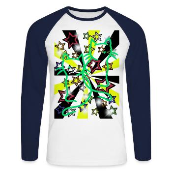 Retro Katze Katzen 60er Vintage - Unisex Baseballshirt langarm - Weiß/Navy - Vorne - Nik (191cm)