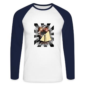 Rétro Solar Eclipse Maritime voilier bateau - T-shirt baseball manches longues Homme - blanc/marine - Devant - Nik (191cm)