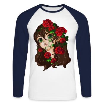 La Belle au bois dormant avec des roses rouges - T-shirt baseball manches longues Homme - blanc/marine - Devant - Nik (191cm)