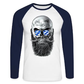 Bavarian hipster skull - Unisex Baseballshirt langarm - Weiß/Navy - Vorne - Nik (191cm)