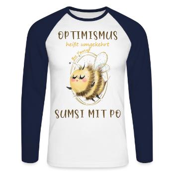 Biene Optimismus Sumsi mit Po - Unisex Baseballshirt langarm - Weiß/Navy - Vorne - Nik (191cm)