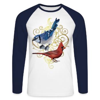 The Northern Cardinal and the Blue Jay - Unisex Long Sleeve Baseball T-Shirt - white/navy - Front - Nik (191cm)
