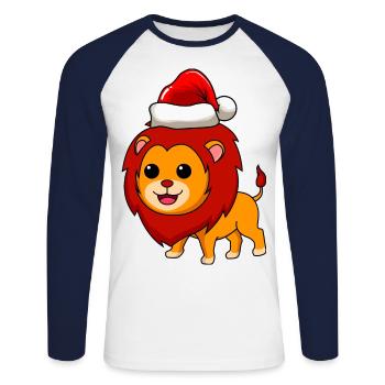 Léo Comique Noël - T-shirt baseball manches longues Homme - blanc/marine - Devant - Nik (191cm)