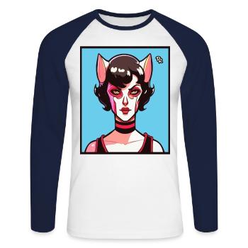 Anime Manga Woman with Cats Girl Ears - Unisex Long Sleeve Baseball T-Shirt - white/navy - Front - Nik (191cm)