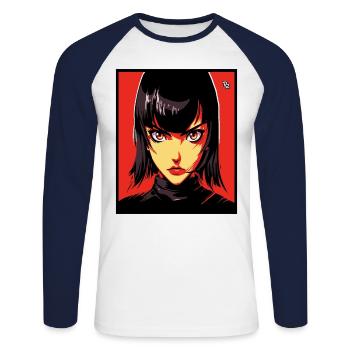 Anime Manga Sci-Fi Woman: Portrait Proxy - Unisex Long Sleeve Baseball T-Shirt - white/navy - Front - Nik (191cm)