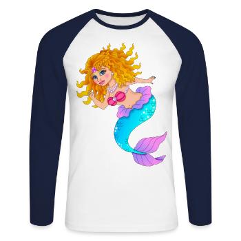 Meerjungfrau - Unisex Baseballshirt langarm - Weiß/Navy - Vorne - Nik (191cm)