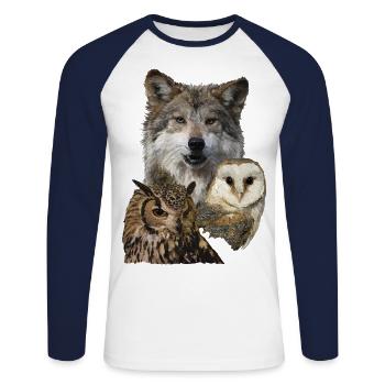 Wolf und Eulen - Unisex Baseballshirt langarm - Weiß/Navy - Vorne - Nik (191cm)