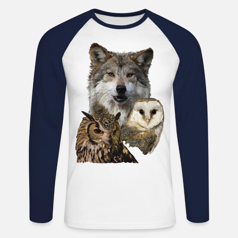 Wolf und Eulen - Unisex Baseballshirt langarm - Weiß/Navy