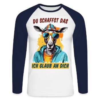 Du schaffst das! Ich glaub an dich! Glücksbringer - Unisex Baseballshirt langarm - Weiß/Navy - Vorne - Nik (191cm)
