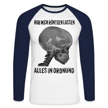got me x-rayed bird in the head Funny - Unisex Long Sleeve Baseball T-Shirt - white/navy - Front - Nik (191cm)