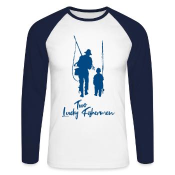 Père et fils à la pêche - T-shirt baseball manches longues Homme - blanc/marine - Devant - Nik (191cm)
