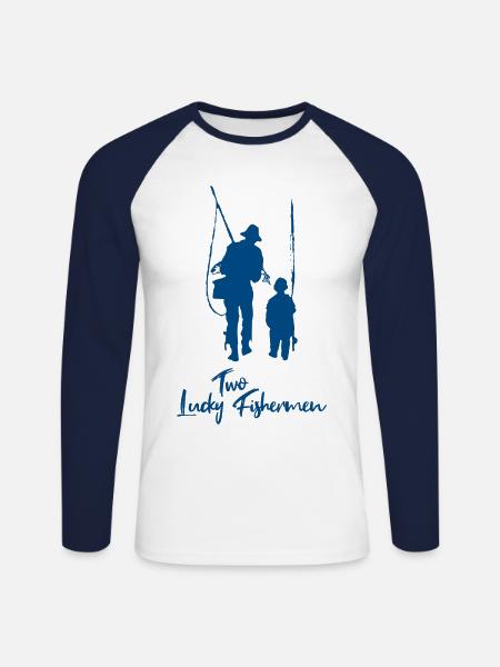 Father and son fishing - Unisex Long Sleeve Baseball T-Shirt - white/navy