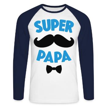 Super Papa Moustache Cadeau Fête Des Pères - T-shirt baseball manches longues Homme - blanc/marine - Devant - Nik (191cm)