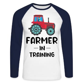 Kleiner Bauer Traktor Baby Junge Mädchen Lustiger Spruch - Unisex Baseballshirt langarm - Weiß/Navy - Vorne - Nik (191cm)