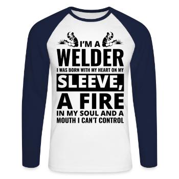 Schweißnaht Schweißer Metallbau Eisenarbeiter - Unisex Baseballshirt langarm - Weiß/Navy - Vorne - Nik (191cm)