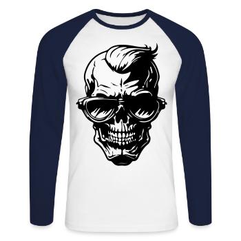 Skull Sunglasses Skeleton Skirt - Unisex Long Sleeve Baseball T-Shirt - white/navy - Front - Nik (191cm)