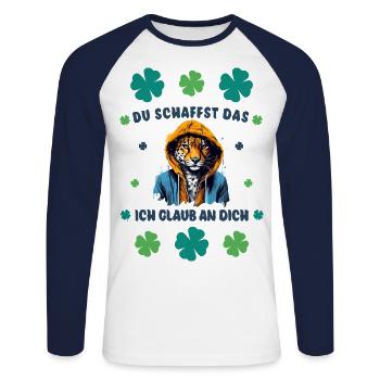 Du schaffst das! Cooler Leopard Glücksbringer - Unisex Baseballshirt langarm - Weiß/Navy - Vorne - Nik (191cm)