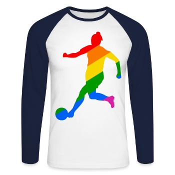 Gay Pride Frauenfußball Design - Unisex Baseballshirt langarm - Weiß/Navy - Vorne - Nik (191cm)