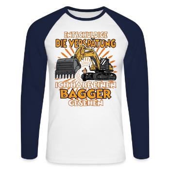 Ich habe einen Bagger gesehen Bagger - Unisex Baseballshirt langarm - Weiß/Navy - Vorne - Nik (191cm)