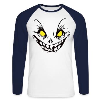 Creepy Pumpkin Monster Face Jack O - Unisex Long Sleeve Baseball T-Shirt - white/navy - Front - Nik (191cm)