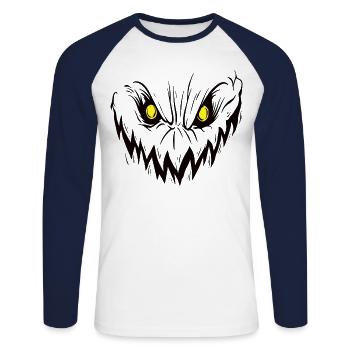 Horror Pumpkin Monster Face Halloween - Unisex Long Sleeve Baseball T-Shirt - white/navy - Front - Nik (191cm)