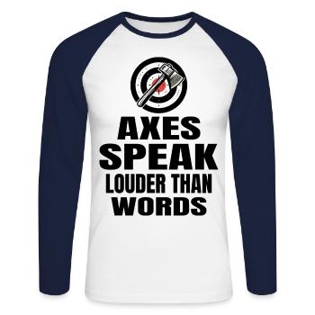 Äxte sagen lauter als Worte Axtwerfen - Unisex Baseballshirt langarm - Weiß/Navy - Vorne - Nik (191cm)