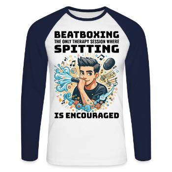 Beatboxing Lustiger rhythmischer Humor Vocal Percussion - Unisex Baseballshirt langarm - Weiß/Navy - Vorne - Nik (191cm)